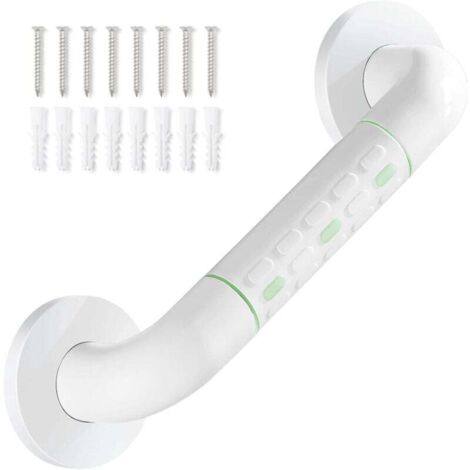 ZVD Barre d'appui de douche droite en acier inoxydable avec finition plastifiée, poignée de douche murale antidérapante, porte-serviettes, blanc 30 cm (1/4)