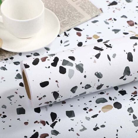 ZVD Terrazzo – Papier contact pour comptoirs, 0.6x5m, film autocollant pour étagère, cuisine, tiroir, papier peint imperméable pour cuisine, chambre, salle de bain, salon (noir persan) (1/4)