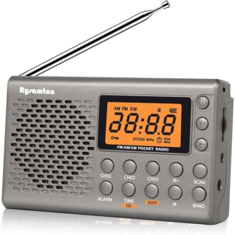 ZVD (Gris)Radio portable AM/FM/ondes courtes, radios de poche à piles, grand écran numérique, radio-réveil avec alarme et fonction veille, écouteurs inclus