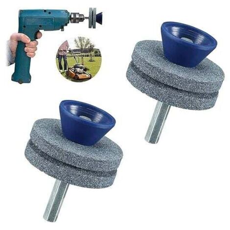 ZVD 2 pcs de lame de tondeuse à gazon double couche, affûteur de lame de tondeuse à gazon résistant à l'usure adapté à la plupart des perceuses électriques ou perceuses à main (1/4)