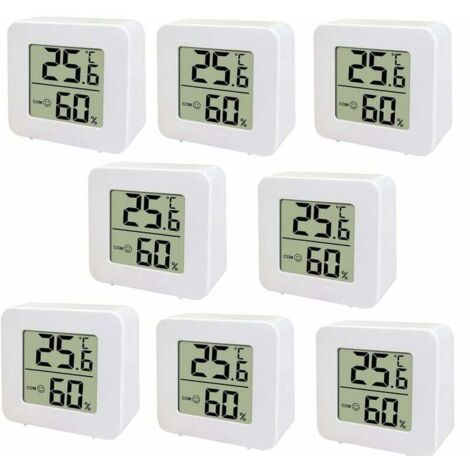 ZVD Mini thermomètre LCD , Thermomètre numérique intérieur Hygromètre d'intérieur, compteur de température et d'humidité, hygromètre numérique pour crèche, salon, bureau, paquet de 8 (1/4)