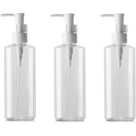 Lot de 3 flacons à pompe vides rechargeables en plastique transparent de 100 ml pour maquillage, lotion, shampooing, transparent, 100ml/3.4oz, Tendance (1/3)