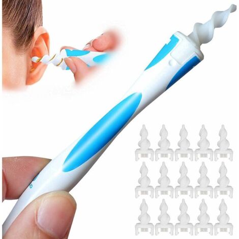 Nettoyeur D'oreilles En Silicone Souple à Tête Spirale 360° - 16 Embouts Lavables Inclus - Pour Toute La Famille