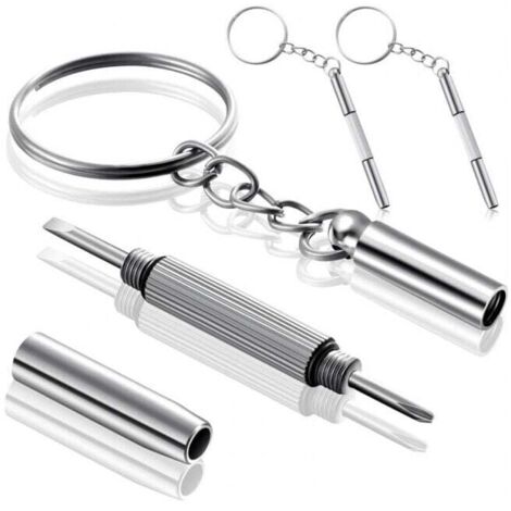 ZVD 2 PCS Tournevis à Lunettes Porte-clés Tournevis Portable Clé 3 en 1 Tournevis à Lunettes Kit de Réparation de Lunettes Petit Mini Porte-clés en Acier Inoxydable Outils à Main (1/4)