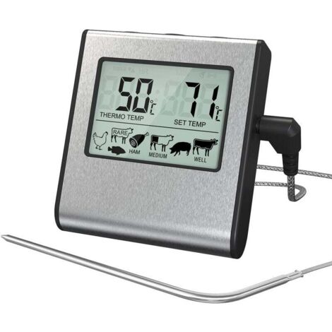 ZVD Thermomètre de Cuisson pour Viande Numérique avec Large Écran LCD pour Fumoir Four Cuisine Friandises Barbecue Grill Thermomètre avec Minuteur et Sonde de Températures en Acier Inoxydable (1/4)