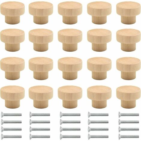 AIPERQ Poignée Meuble Bois 20 pièces Boutons Ronds en Bois Naturel Bouton de Meuble Bois Bouton de Porte Bois Bouton Tiroir Convient aux armoires tiroirs armoires pansements cuisine etc(Couleur de boi (1/5)