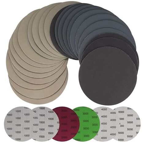30 pièces de papier abrasif sec humide de 125 mm, roues rondes, tampons de ponceuse orbitale Disques de papier abrasif en métal et bois - Grain 1000/1500/2000/3000/4000/5000