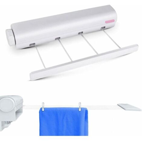 Étendoir mural extensible 4 lignes – Séchoir à linge rétractable 3,2 m – Pour balcons, terrasses et espaces réduits – Charge max 8 kg