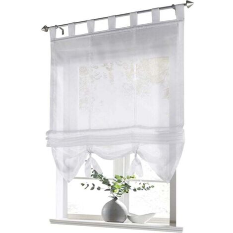 ZVD Store bateau 1 pièce avec passants, rideaux, cuisine, transparent, store à passants, rideaux, voile moderne (blanc, LxH 60 x 155 cm)