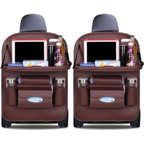 Car Organizers Kick Mats Luxury PU Leather Back Seat Protector with Waterproof Foldable Tablet Holder Car Organizers Storage (Mocha, 2 Pack) (1/5)