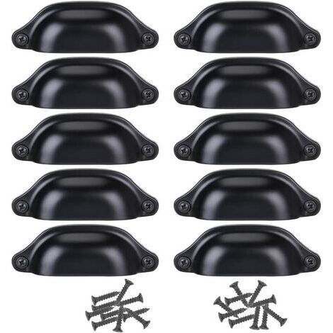 Lot de 12 Poignée Bouton de Porte 82MM Décoration pour Meuble Tiroir - Noir (1/3)