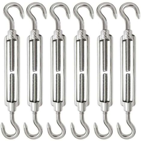 ZVD 6 Pièces Tendeur Cable M6 Tendeur Cable Inox 304 Réglable Crochet de Ridoir et Crochet pour Tendeur de Fil Cable Acier Corde Crochet Tendeur (1/4)