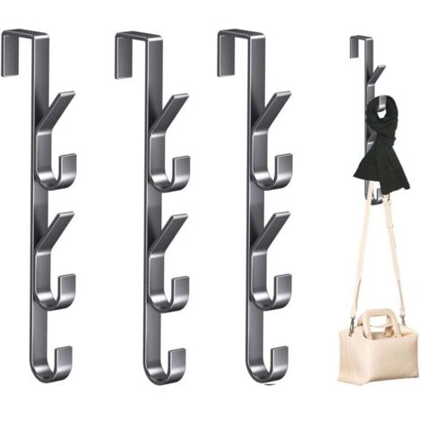 ZVD Lot de 4 crochets de porte - 5 crochets, cintres multi-usages, crochets de rangement verticaux pour vêtements et chapeaux, gris pistolet (1/4)