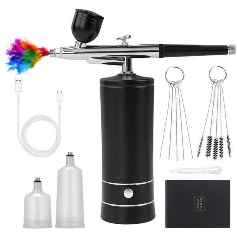 ZVD (Noir) Kit aérographe sans fil avec compresseur, mini aérographe portable, aérographe à ongles rechargeable, peinture de modèles (1/4)