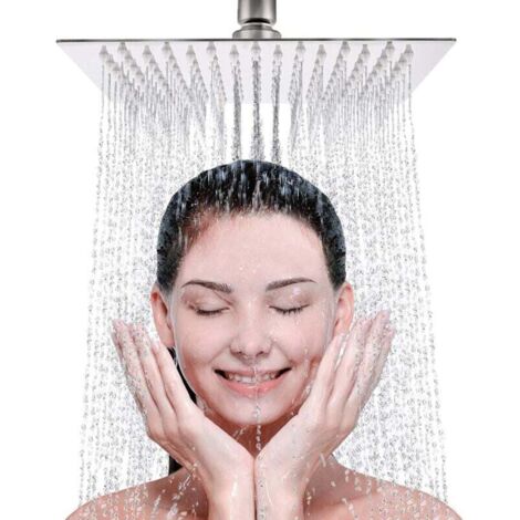ZVD Pommeau de douche à effet pluie carré - 8 pouces de large, pommeau de douche à effet pluie fixe avec réglage de l'angle - Acier inoxydable 304 avec finition chromée - Montage standard, remplacemen (1/4)
