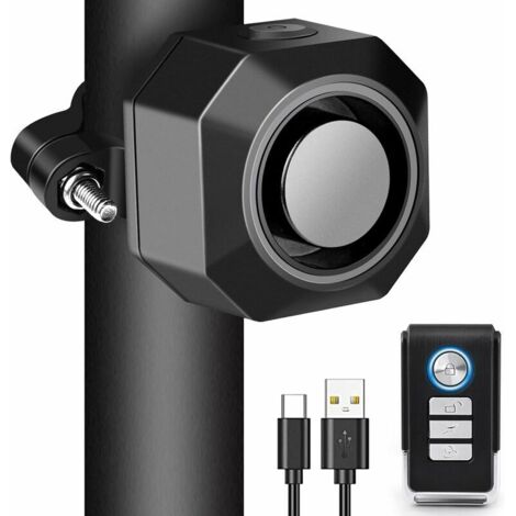 ZVD Alarme Velo Antivol Rechargeable USB,Alarme Moto sans Fil avec Supports de Montage,Alarme de Voiture a Sensibilité Réglable,Dispositif avec Télécommande for Scooter,Vélo Trotinette Electrique (1/4)