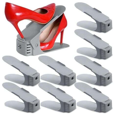 ZVD Lot de 10 Support à Chaussures Réglables,Empiler Les Chaussures,Organiseur de Chaussures,Economie d'Espace à Chaussures Support Rack (Gris) (1/4)