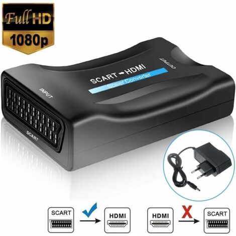 Convertisseur Péritel vers HDMI 1080P – 1 x Péritel, 1 x HDMI – Plug & Play, alimentation USB – Compatible avec DVD, Xbox, PS3