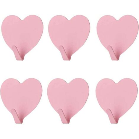 ZVD Lot de 6 crochets muraux décoratifs en forme de cœur, (rose clair) Crochet mural adhésif solide en acier inoxydable pour la maison, la cuisine, la salle de bain, le bureau (1/4)