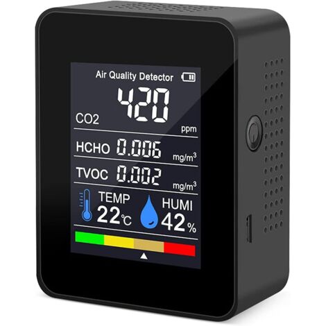 Détecteur Portable de Qualité de l'Air CO2, Mesureur de Température et d'Humidité (1/5)