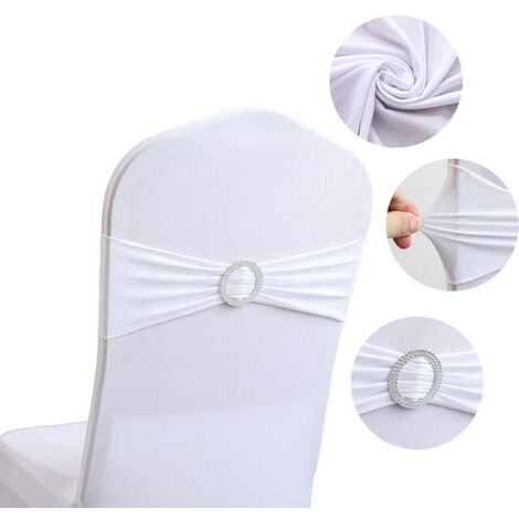 ZVD Lot de 60 écharpes Extensibles en élasthanne avec Boucle coulissante pour Mariage, Bandes de Couverture de Chaise en élasthanne pour chaises Pliantes, décorations de Banquet (Blanc) (1/3)