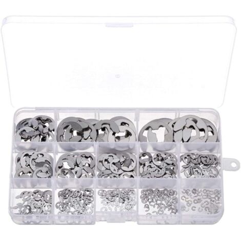 Circlips 400 Pièces Clips Circlips Type E Circlips Exterieur E Circlip Circlips Assortiment Circlip en Acier Inoxydable pour la Rainure de L'arbre de la Machine avec Boîte de Rangement (1/5)
