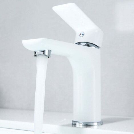 ZVD Robinet de salle de bain en à un trou, robinet de salle de bain blanc à poignée unique (1/4)