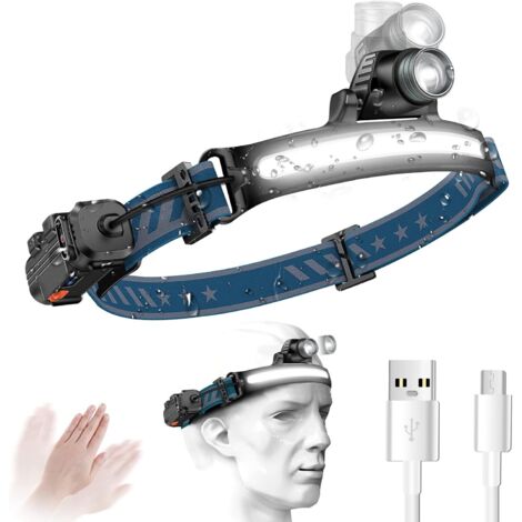 Lampe Frontale Led 2000 Lumens - Double Source Lumière - Étanche IPX5 - Rechargeable USB-C Lampe étanche IPX5