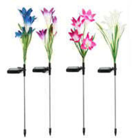 Lot de 4 Lumières Décoratives de Fleurs Solaires pour Jardin - 16 Lys Étanches - Décoration de Cour, Pelouse, Patio (1/5)
