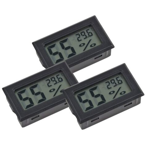 Lot de 3 mini hygromètres thermomètres, thermomètres, thermomètres, jauge d'humidité pour cigares, reptiles, incubateur de volaille, bureau, chambre à coucher, salon (noir) thsinde (1/5)