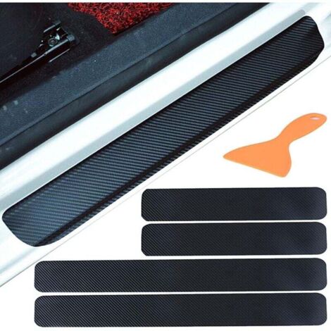 ZVD Ahlsen 4pcs Autocollant en Carbone 4D Film Adhésif pour Protection Seuil Porte de Voiture Auto Universel Noir (1/4)