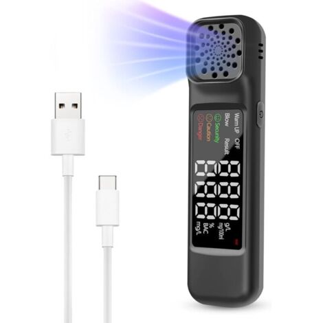 ZVD Ethylotest Electronique Professionnelle, Alcootest Portable avec Ecran LCD d'Affichage, Testeur d'alcool Haute Sensibilit, Réutilisable, USB Rechargeable, Noir (1/4)