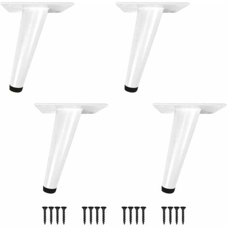 ZVD Pieds de Table Pieds de Meubles de Cône 4 PCS Pieds d'Armoire en Acier Inoxydable Obliques/Vertical avec Base Silencieuse (Hauteur-10CM(4“), Blanc-Incliné) (1/4)