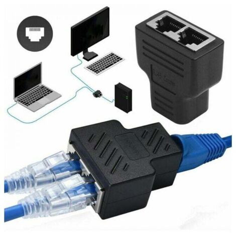 ZVD Adaptateur répartiteur Rj45 1 à 2 ports femelle à femelle, connecteur réseau d'extension Internet, prend en charge le câble Ethernet Cat5 Cat5e Cat6 Cat6e Cat7, noir