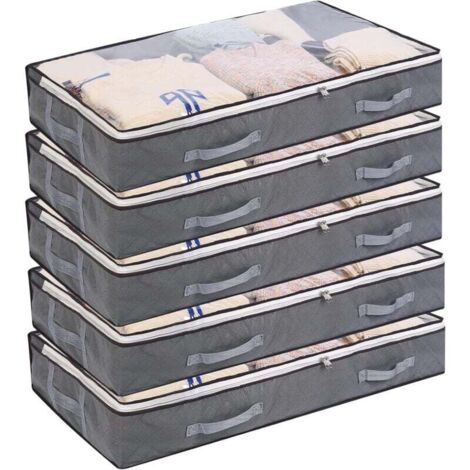 ZVD 5 PCS Sacs de Rangement sous Le Lit Sac à Vêtements Pliable, 75L Conteneurs de Rangement de Grande Capacité, avec Fenêtre Transparente Poignées Renforcées Organisateur à Glissière Non-tissé (1/4)