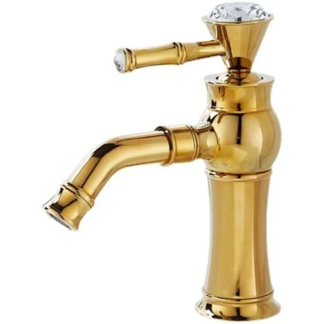 ZVD Robinet de lavabo de salle de bain, robinet de lavabo en or à poignée unique, robinet en laiton, robinet mélangeur chaud et froid, trou unique monté sur comptoir (1/4)