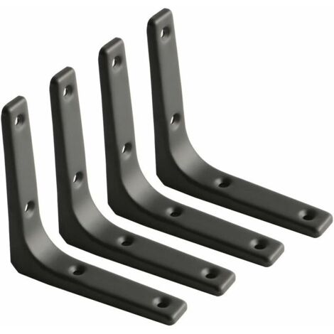 Support d'étagère murale, support en métal noir mat, support d'étagère en métal pour décoration de cuisine, support robuste, 100 mm 100 mm, paquet de 4 (1/4)