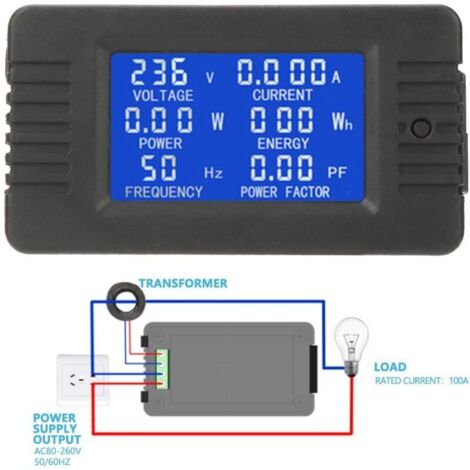 PZEM-022 AC 100A Current Voltage Amperage Power Energy Panel Meter LCD Digital Display Ammeter Voltmeter Multimeter with Closed CT (1/4)