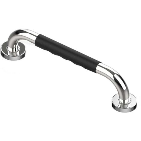 Barre d'appui WC, 30 cm, barre d'appui en acier inoxydable chromé pour salle de bain, poignée de douche, poignée de baignoire, barres d'appui pour salle de bain avec silicone antidérapant