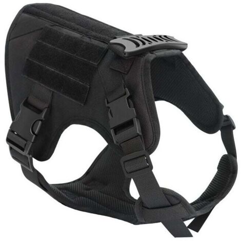Harnais tactique noir pour chien XL, gilet de travail militaire à boucle, harnais d'entraînement militaire sans tension avec clip ceinture pour randonnée et chasse (1/4)
