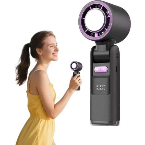 ZVD- Ventilateur portable avec refroidisseur à glace, ventilateur portable à 100 vitesses pliable avec écran LED, batterie 4000 mAh, rechargeable par USB, pour voyage, extérieur, camping ,Gris (1/4)