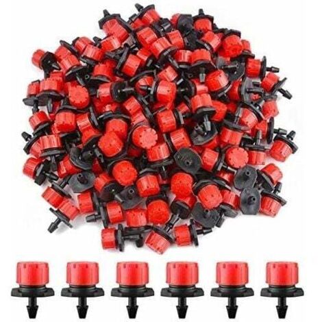 200 goutteurs d'irrigation réglables, système d'irrigation goutte à goutte de 6,35 mm, tête de goutteur à micro-débit, buses de brumisation pour potagers ou parterres de fleurs (rouge) (1/4)