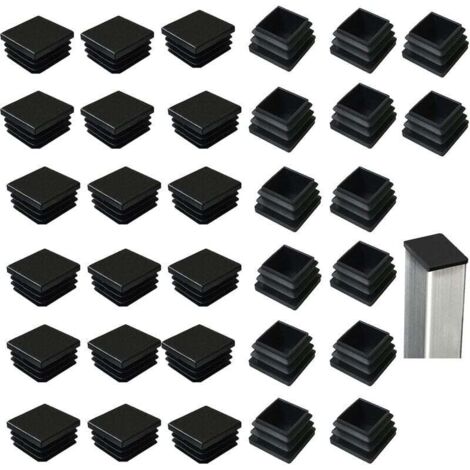 KZQ 32 pièces 40 x 40 mm tube carré embouts à lattes, embouts de tube carré en plastique noir pour produits métalliques/chaises/canapés/tables (1/3)