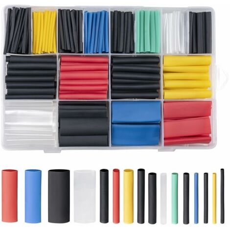 Assortiment de 580 gaines thermorétractables étanches (noir, bleu, rouge, jaune, vert) pour isolation de câbles électriques (1/4)