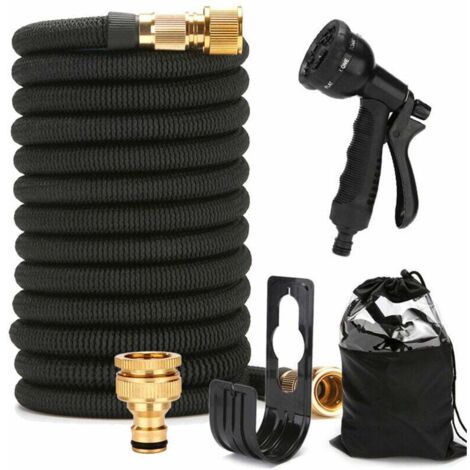 Tuyau d'Arrosage Extensible Haute Pression de 15m/50FT - Avec Pistolet à 8 Fonctions pour Nettoyage et Arrosage - Noir- (1/4)