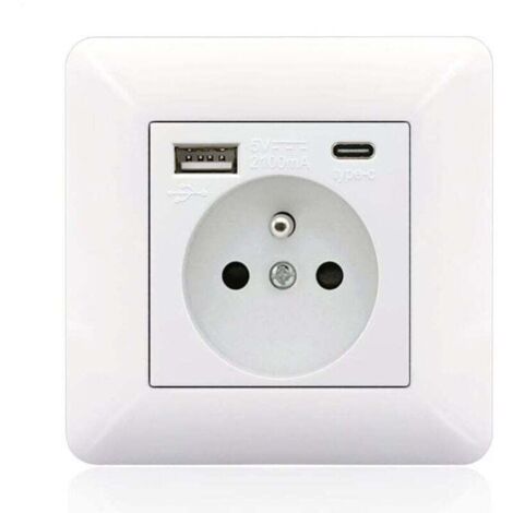 Panneau de prises Type-C+USB16A Type 86, nombre de prises : 2 trous, nombre de ports USB : 1, nombre de ports Type-C : 1, sûr et sécurisé (arche blanche) (1/4)