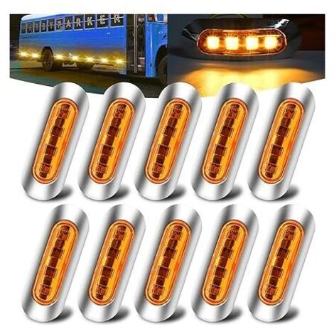 Lot de 10 feux de position latéraux Ambra, feux de position latéraux à LED DC 12V-24V, indicateur de position étanche avec lunette chromée pour camion, bus, remorque, caravane, pont de bateau (1/4)
