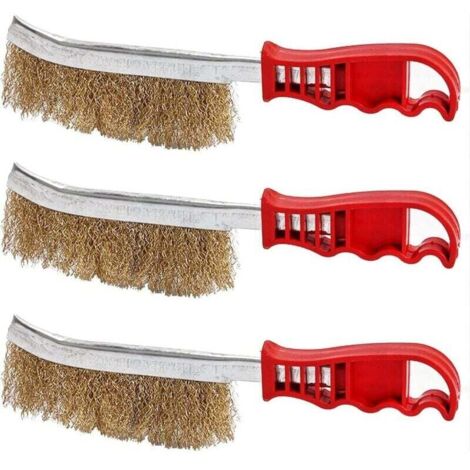 Ensemble de 3 brosses à main en fil de nylon, laiton et acier inoxydable, grande brosse de nettoyage en laiton pour le bois, nettoyage des scories de soudure, élimination de la rouille (1/4)
