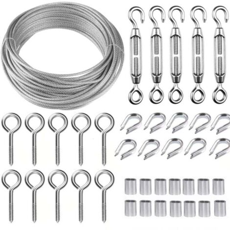 Corde en Acier Inoxydable à Suspendre Kit,30M/2mm Câble en Acier Inoxydable Revêtu avec M5 Tendeurs de Fil,Kit Cable Metallique 2mm pour Plantes Grimpante,Outdoor Suspension,Corde a linge (1/4)