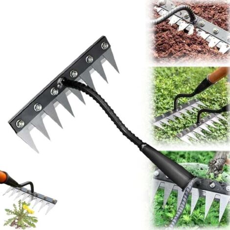 ZVD-Râteau de désherbage en fer, Râteaux de jardin en acier au carbone à 5/6/7/8 dents pour l'ameublissement de la pelouse, artefact de désherbage domestique agricole et amovible, multi-usage, 8 dents (1/4)